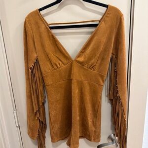 Fringe Sleeve Tan Top